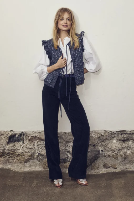 CO' COUTURE Sequin Denim Vest Denim Blue