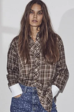 HAUTE L'AMITIE Loose Check Shirt Mocca