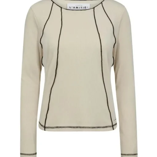 HAUTE L'AMITIE Reverse Seam Rib Blouse Almond