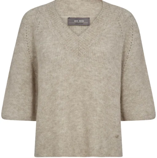 MOS MOSH Taci 3/4 V-Neck Knit Feather Gray