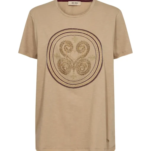 MOS MOSH Zano O-SS Embroidery Tee Sesame