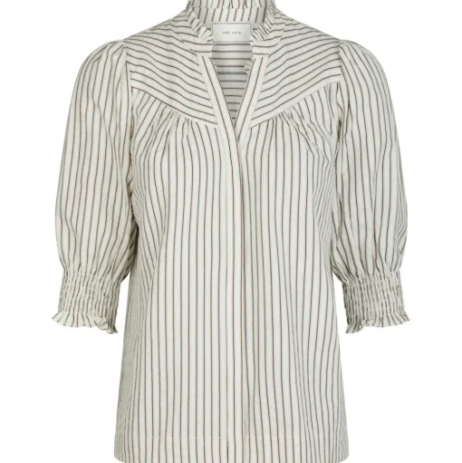 NEO NOIR Diana Crepe Stripe Blouse Brown