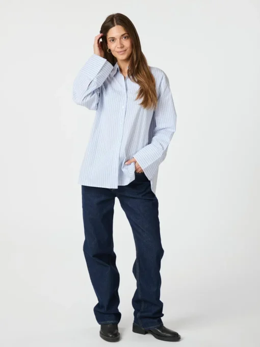 NEO NOIR Dita Mini Stripe Shirt Light Blue