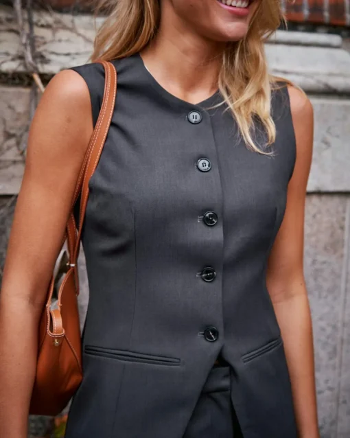 NEO NOIR Fabia Structure Waistcoar Dark Grey