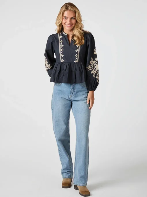 NEO NOIR Ginia Emb Blouse Navy