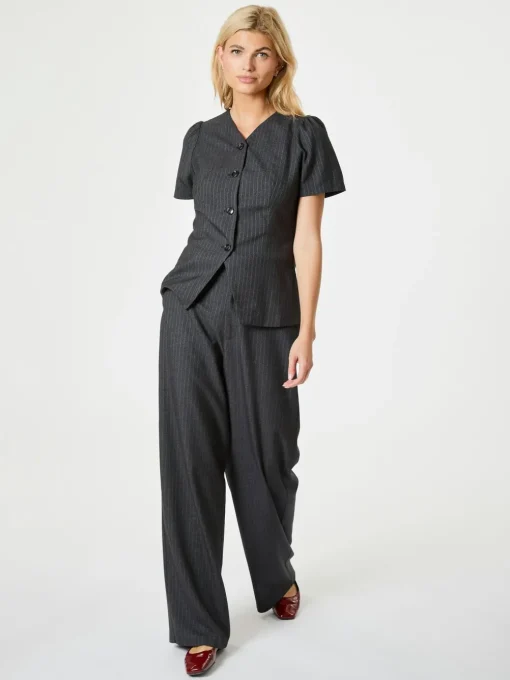 NEO NOIR Jules Pinstripe Blouse Antracit