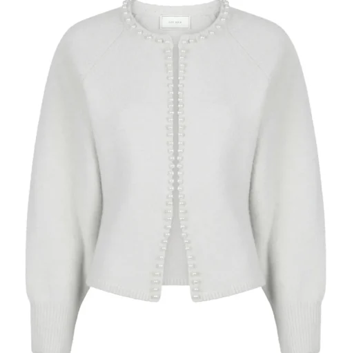 NEO NOIR Lilly Pearl Knit Cardigan Light Grey Melange