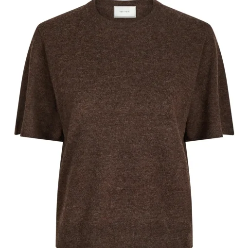 NEO NOIR Missy Knit Tee Brown Melange