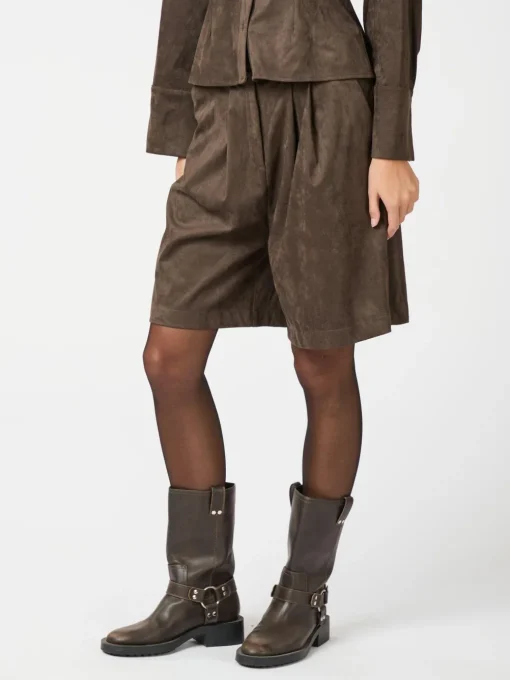 NEO NOIR Nika Faux Suede Bermuda Shorts Dark Brown