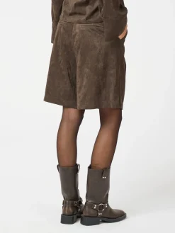 NEO NOIR Nika Faux Suede Bermuda Shorts Dark Brown