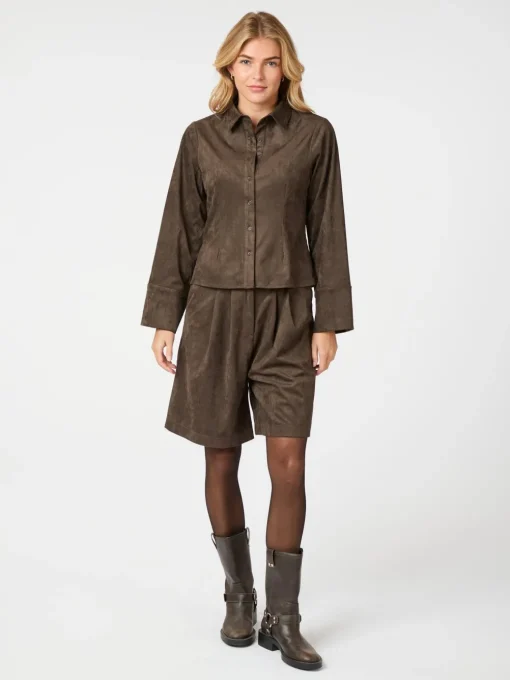 NEO NOIR Nika Faux Suede Bermuda Shorts Dark Brown