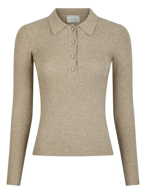 NEO NOIR Panama Knit Blouse Beige Melange