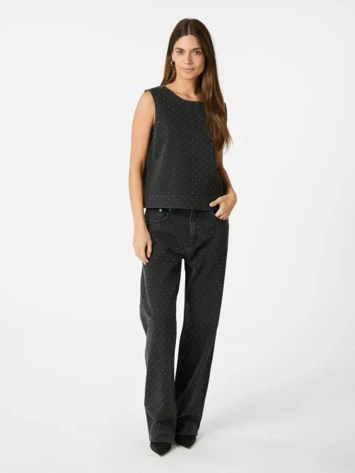 NEO NOIR Rissa Bedazzled Denim Top Black