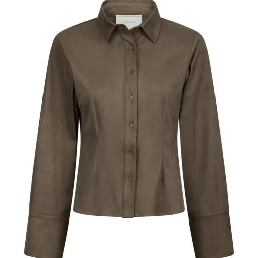 NEO NOIR Rosa Faux Suede Shirt Dark Brown