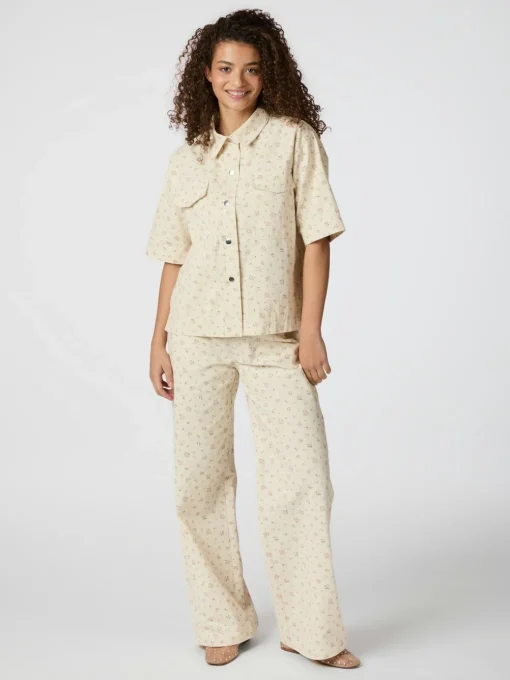 NEO NOIR Semba Floral Denim Pant Off White