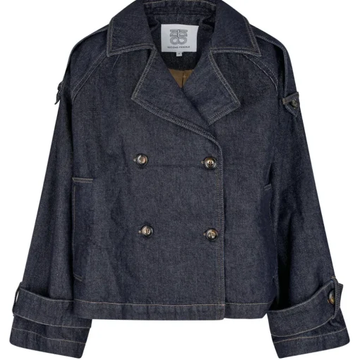 SECOND FEMALE Columbus Trench Jacket Dark Blue Denim